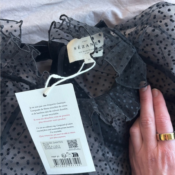 SOLD NWT Sézane Dantes Blouse in Black Satin Size 36/4 - Picture 7 of 10